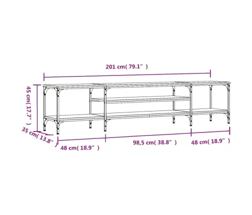 Tv Skapītis, 201X35X45 Cm, Inženierijas Koks, Dzelzs, Ozolkoka Vidaxl