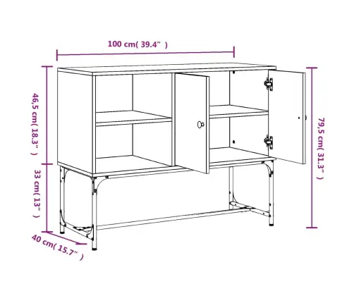 Kumode, Pelēka Ozolkoka, 100X40X79,5 Cm, Inženierijas Koks Vidaxl