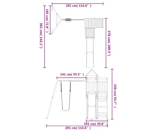 Lauko Žaidimų Aikštelės Komplektas, Impregnuota Pušies Mediena