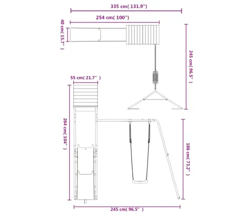 Lauko Žaidimų Aikštelės Komplektas, Pušies Medienos Masyvas
