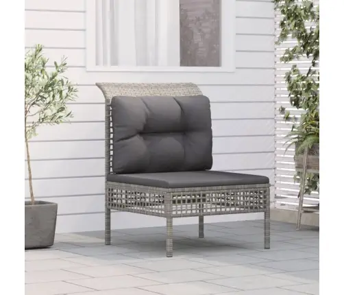 Vidējais Dārza Dīvāns, Spilveni, Pelēka Pe Rotangpalma Vidaxl Vidējais Dārza Dīvāns, Spilveni, Pelēka Pe Rotangpalma Vidaxl