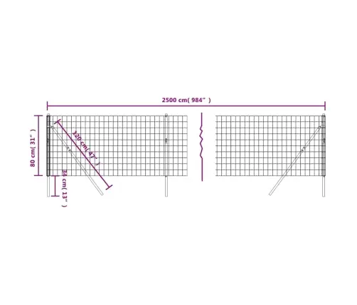 Stiepļu Žogs, Zaļš, 0,8X25 M, Cinkots Tērauds Vidaxl