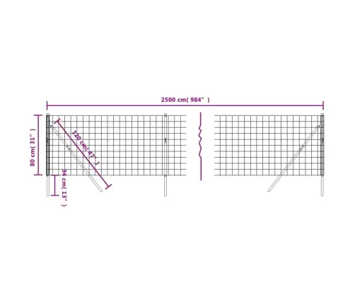 Stiepļu Žogs, Zaļš, 0,8X25 M, Cinkots Tērauds Vidaxl