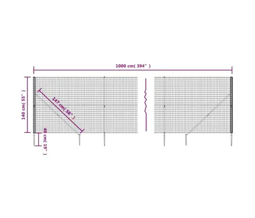 Stiepļu Žogs Ar Zemes Mietiņiem, Zaļš, 1,4X10 M Vidaxl