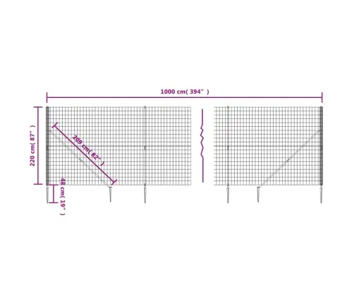 Stiepļu Žogs Ar Zemes Mietiņiem, Zaļš, 2,2X10 M Vidaxl