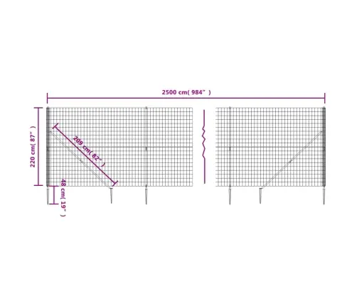 Stiepļu Žogs Ar Zemes Mietiņiem, Zaļš, 2,2X25 M Vidaxl
