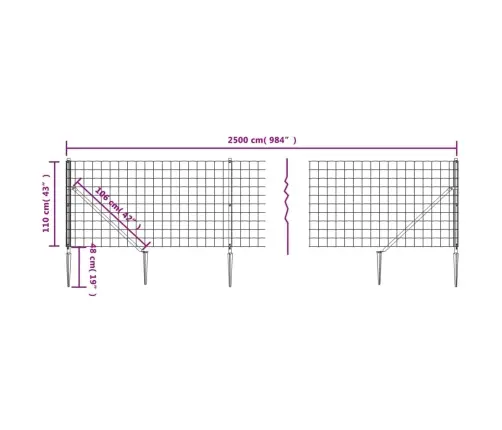 Stiepļu Žogs Ar Zemes Mietiņiem, Zaļš, 1,1X25 M Vidaxl