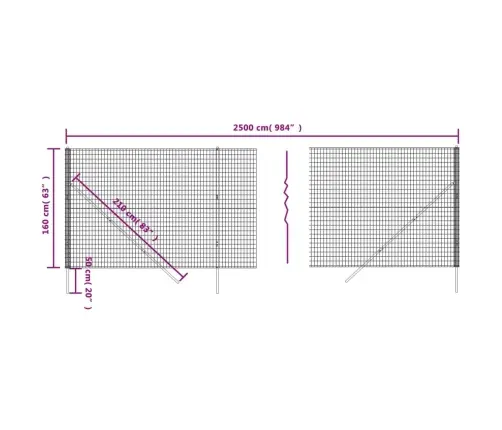 Stiepļu Žogs, Pelēks, 1,6X25 M, Cinkots Tērauds Vidaxl