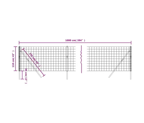 Stiepļu Žogs, Pelēks, 1,1X10 M, Cinkots Tērauds Vidaxl