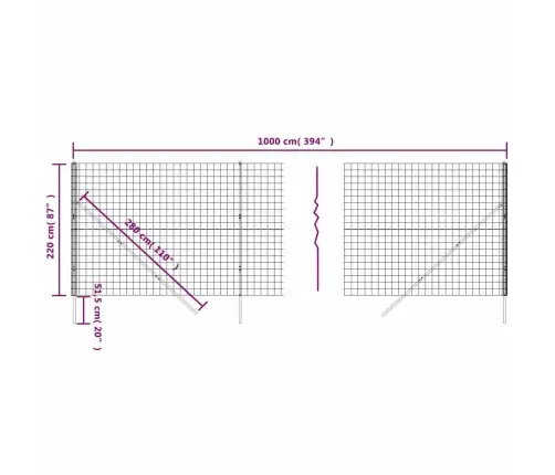 Stiepļu Žogs, Pelēks, 2,2X10 M, Cinkots Tērauds Vidaxl