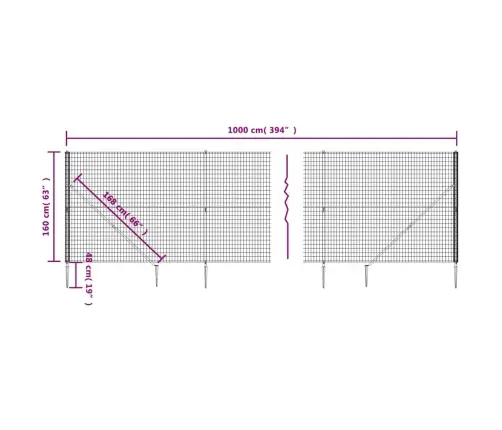 Stiepļu Žogs Ar Zemes Mietiņiem, Antracītpelēks, 1,6X10 M Vidaxl