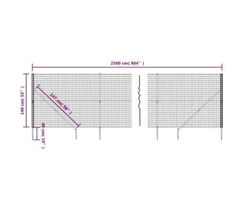 Stiepļu Žogs Ar Zemes Mietiņiem, Antracītpelēks, 1,4X25 M Vidaxl