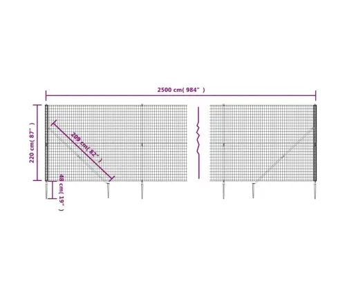 Stiepļu Žogs Ar Zemes Mietiņiem, Antracītpelēks, 2,2X25 M Vidaxl