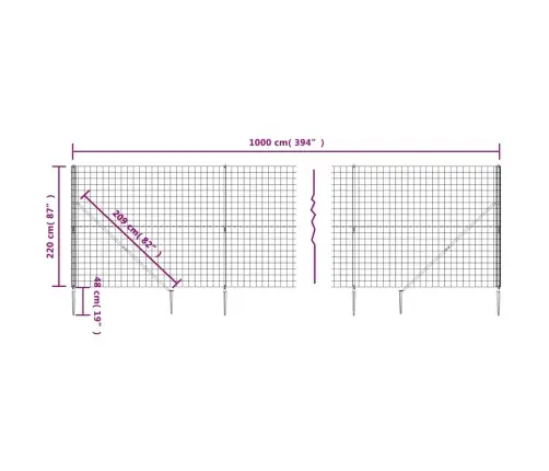 Stiepļu Žogs Ar Zemes Mietiņiem, Antracītpelēks, 2,2X10 M Vidaxl