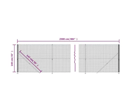 Stiepļu Žogs Ar Atloku, 1,4X25 M, Antracītpelēks Vidaxl
