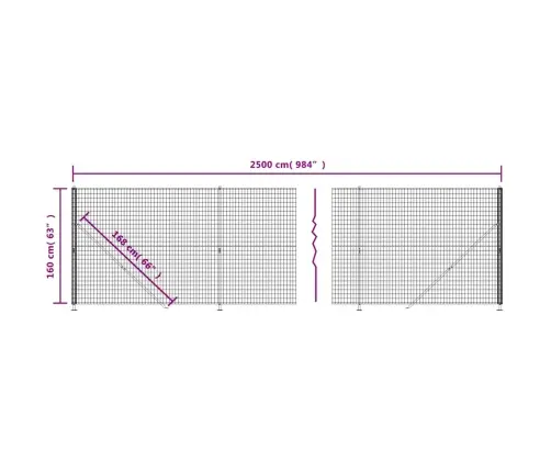 Vielinė Tinklinė Tvora Su Flanšais, Antracito Spalvos, 1,6X25 M