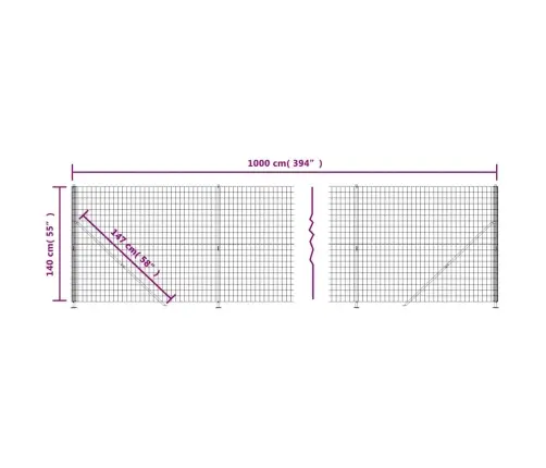 Stiepļu Žogs Ar Atloku, 1,4X10 M, Antracītpelēks Vidaxl