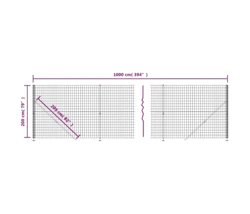 Stiepļu Žogs Ar Atloku, 2X10 M, Antracītpelēks Vidaxl