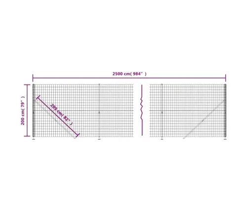 Vielinė Tinklinė Tvora Su Flanšais, Antracito Spalvos, 2X25 M