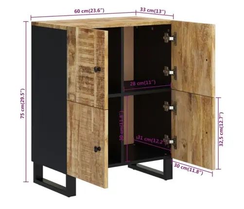 Kumode Ar 4 Durvīm, 60X33X75 Cm, Mango Masīvkoks Vidaxl
