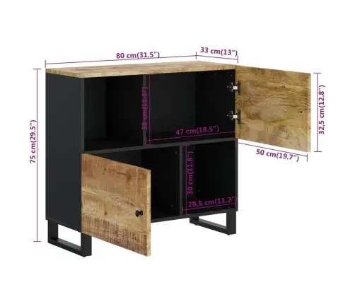 Kumode Ar 2 Durvīm, 80X33X75 Cm, Mango Masīvkoks Vidaxl