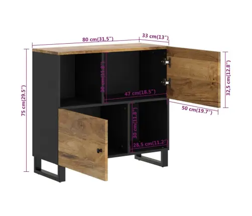 Puhvetkapp 2 Uksega, 80 X 33 X 75 cm Mangopuit