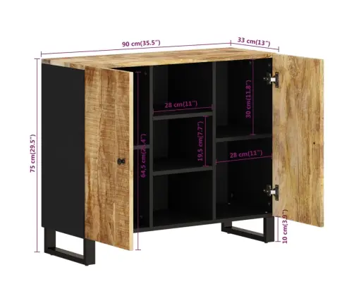 Kumode Ar 2 Durvīm, 90X33X75 Cm, Mango Masīvkoks Vidaxl
