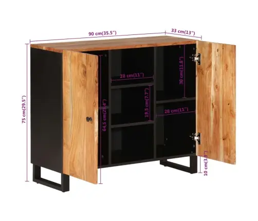 Kumode Ar 2 Durvīm, 90X33X75 Cm, Akācijas Masīvkoks Vidaxl