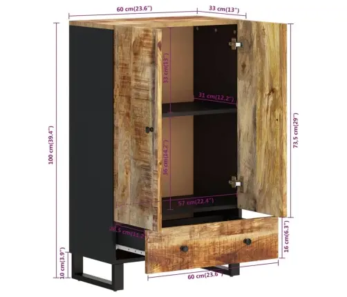 Kumode Ar Atvilktni, 60X33X100 Cm, Mango Masīvkoks, Dzelzs Vidaxl Kumode Ar Atvilktni, 60X33X100 Cm, Mango Masīvkoks, Dzelzs Vidaxl