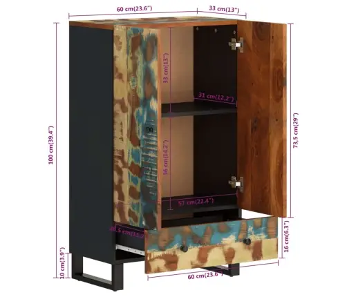 Kumode Ar Atvilktni, 60X33X100 Cm, Pārstrādāts Koks, Dzelzs Vidaxl