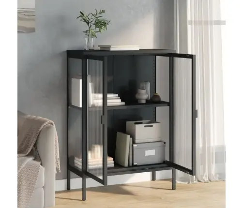 Šoninė Spintelė, Juoda, 75X35X105cm Stiklas Ir Plienas