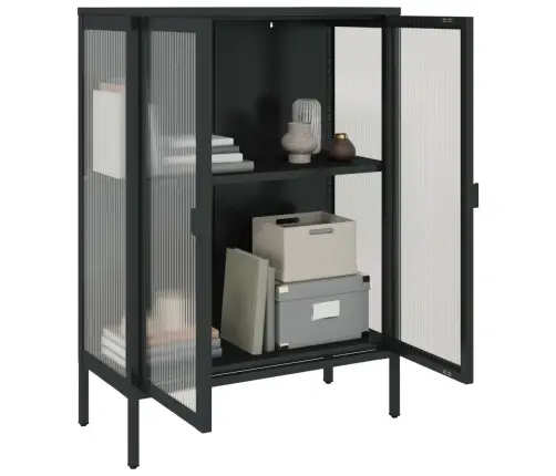 Šoninė Spintelė, Juoda, 75X35X105cm Stiklas Ir Plienas