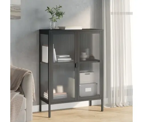 Šoninė Spintelė, Juoda, 75X35X105cm Stiklas Ir Plienas