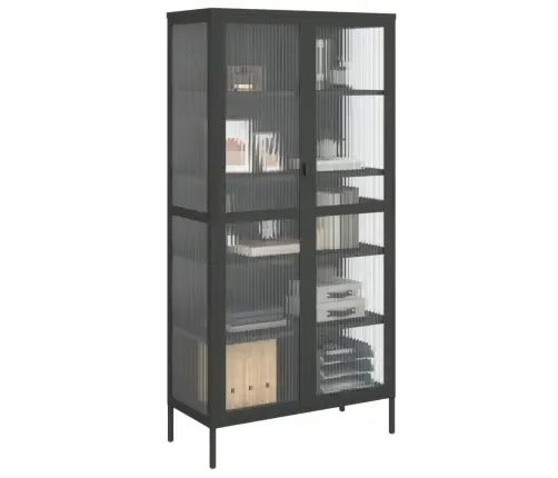 Komoda, Juodos Spalvos, 85X40X180cm Stiklas Ir Plienas