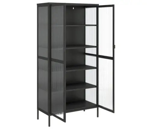 Komoda, Juodos Spalvos, 85X40X180cm Stiklas Ir Plienas