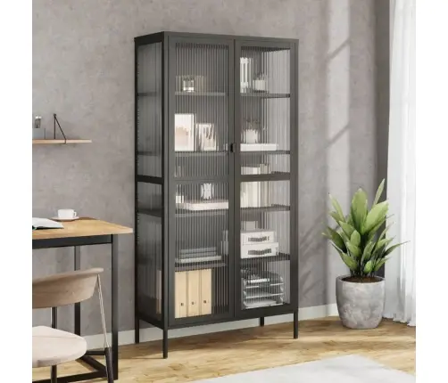 Komoda, Juodos Spalvos, 85X40X180cm Stiklas Ir Plienas