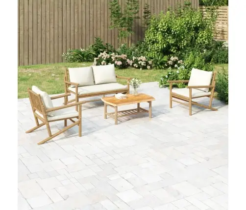 4-Osaline Aiamööbli Komplekt Kreemjasvalgete Patjadega, Bambus