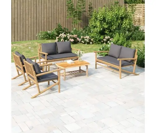 5-Daļīgs Dārza Atpūtas Mēbeļu Komplekts Ar Matračiem, Bambuss Vidaxl