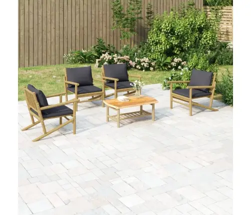 5-Daļīgs Dārza Atpūtas Mēbeļu Komplekts Ar Matračiem, Bambuss Vidaxl