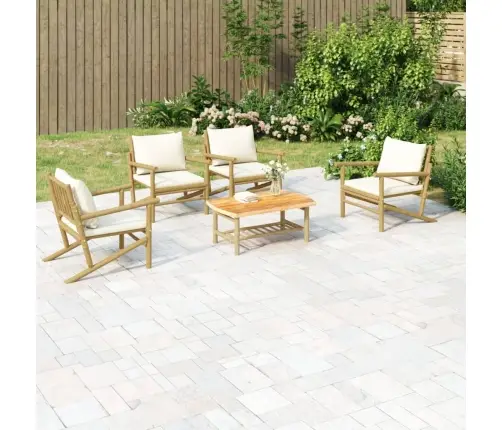 5-Daļīgs Dārza Atpūtas Mēbeļu Komplekts Ar Matračiem, Bambuss Vidaxl