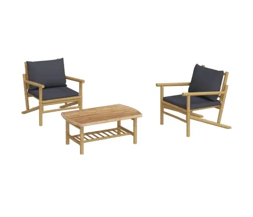 Sodo Komplektas Su Pilkomis Pagalvėlėmis, 3 Dalių, Bambukas