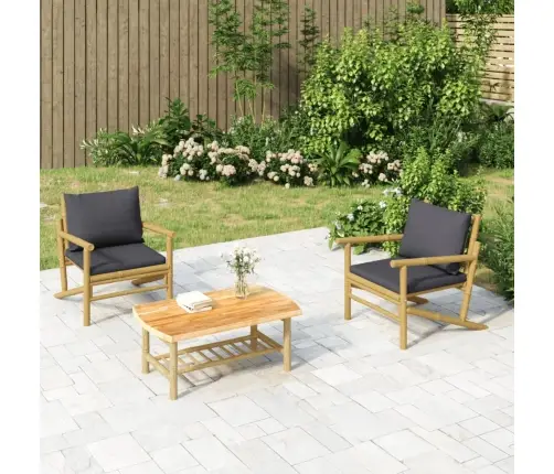 Sodo Komplektas Su Pilkomis Pagalvėlėmis, 3 Dalių, Bambukas