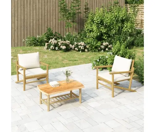 3-Daļīgs Dārza Atpūtas Mēbeļu Komplekts Ar Matračiem, Bambuss Vidaxl