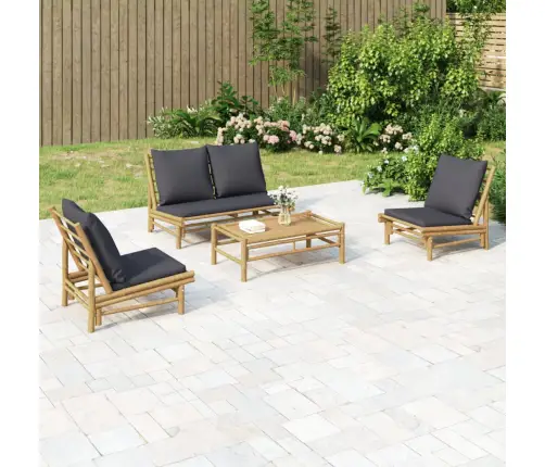 4-Daļīgs Dārza Atpūtas Mēbeļu Komplekts Ar Matračiem, Bambuss Vidaxl