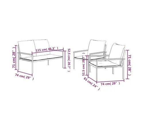 3-Daļīgs Dārza Atpūtas Mēbeļu Komplekts Ar Matračiem, Tērauds Vidaxl
