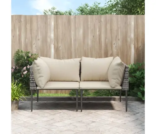 Dārza Stūra Dīvāni Ar Spilveniem, 2 Gab., Pelēka Pe Rotangpalma Vidaxl