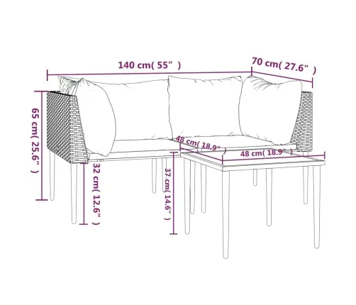 3-Daļīgs Dārza Atpūtas Mēbeļu Komplekts, Pelēka Pe Rotangpalma Vidaxl