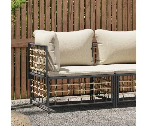 Dārza Stūra Dīvāns Ar Spilveniem, Bēša Pe Rotangpalma Vidaxl