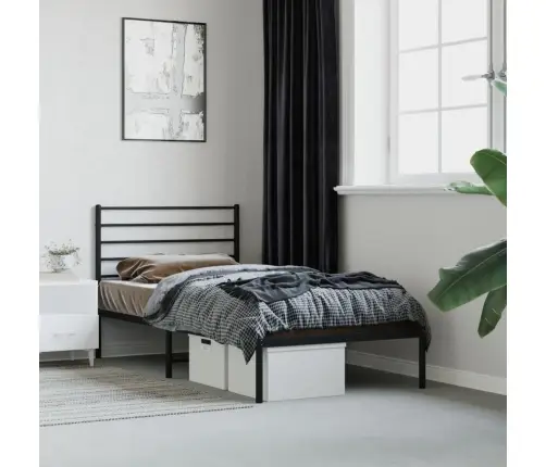 Gultas Rāmis Ar Galvgali, Melns Metāls, 90X190 Cm Vidaxl