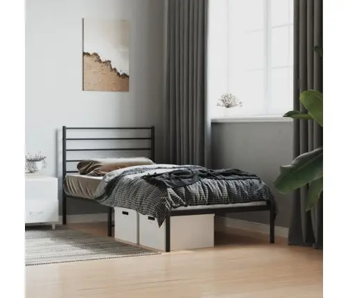 Gultas Rāmis Ar Galvgali, Melns Metāls, 90X200 Cm Vidaxl